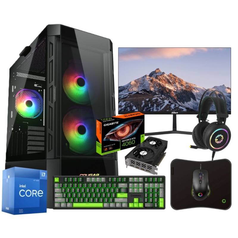 Combo Gamer - Pc Intel I7 12700F - 16Gb Ram Ddr5 - Ssd 480Gb - Rtx 4060 + Monitor 27 Fhd 75Hz + Periféricos