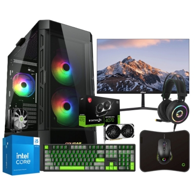 Combo Gamer - Pc Intel I5 14400F - 16Gb Ram Ddr5 - Ssd 480Gb - Rtx 4070 + Monitor 27'' Fhd 75Hz + Periféricos