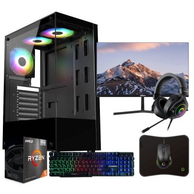Combo Gamer - Pc Amd Ryzen 5 5600Gt - 16Gb Ram - Ssd 480Gb + Monitor 22'' Fhd + Periféricos