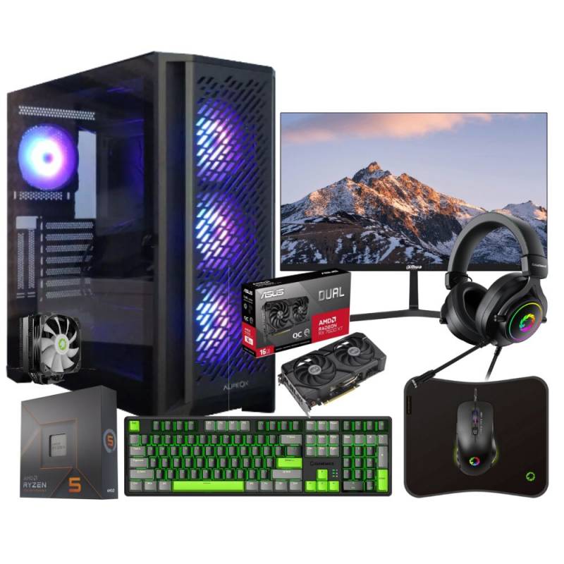 Combo Gamer - Pc Amd Ryzen 5 7600X - 32Gb Ram Ddr5 - Ssd 1Tb Nvme - Rx 7600Xt + Monitor 27 Fhd + Periféricos